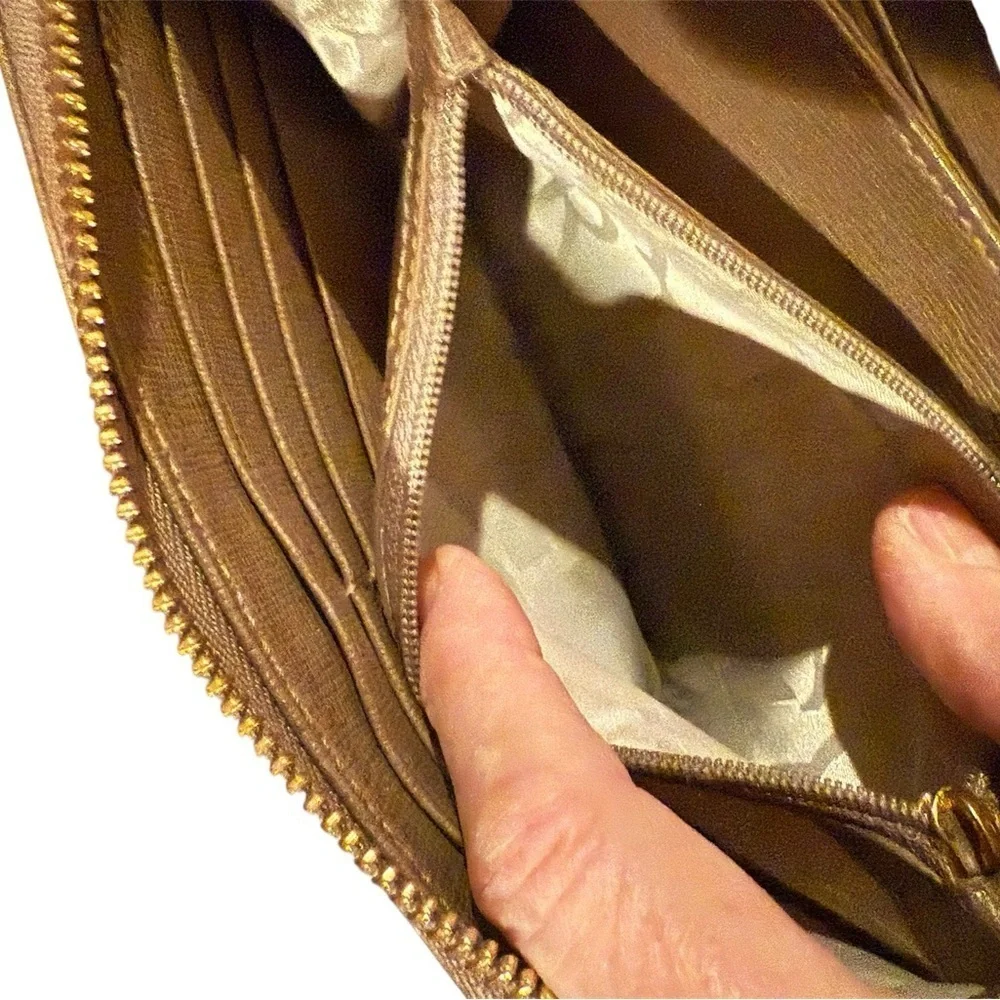 Furla Gold Zip-Around Wallet Sleek Design